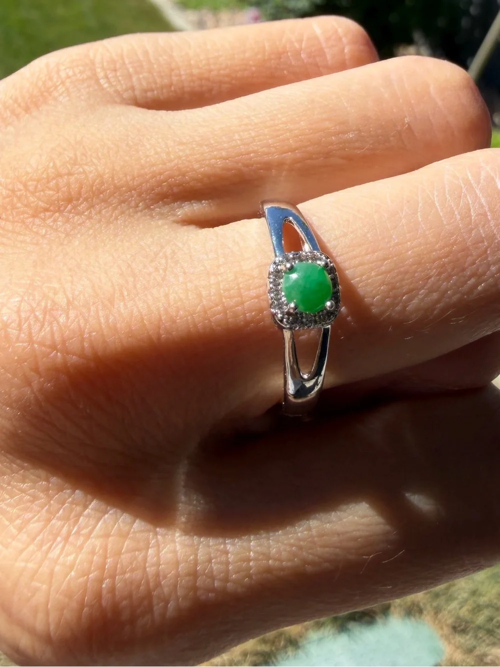 Natural Burmese Jadeite Jade A-Grade Green Cabochon Ring